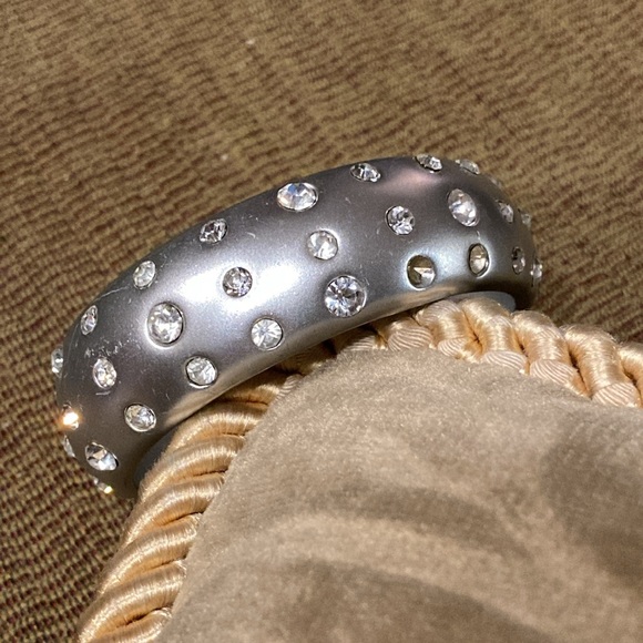 ❤️ 2/$25* ❤️ - Brushed Silvertone Bangle Bracelet & Large Cubic Zirconia Stones - Picture 2 of 10